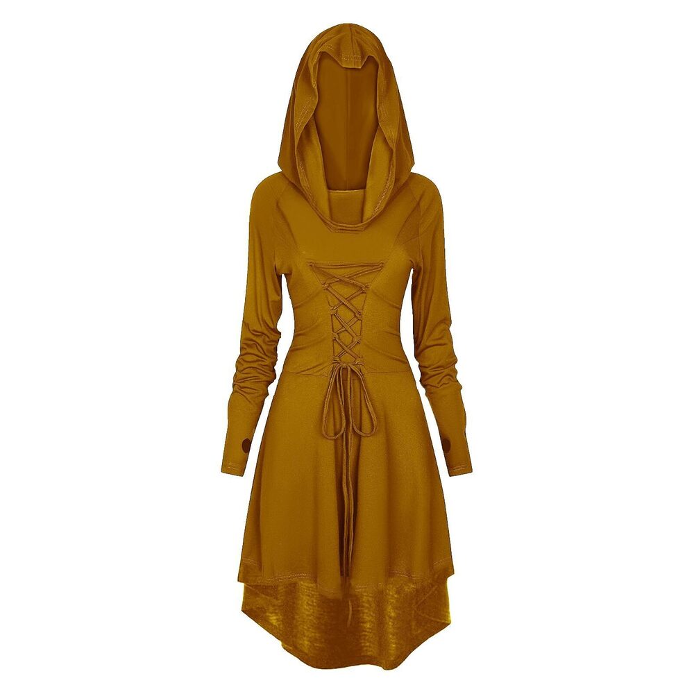 3823 Renaissance Costumes Hooded Robe Lace Up Renaissance Dress Halloween